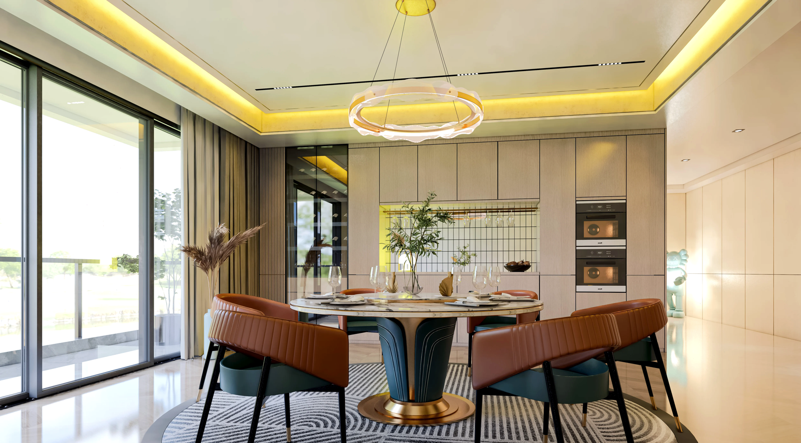 A kitchen with granite counter tops and stainless steel appliances.